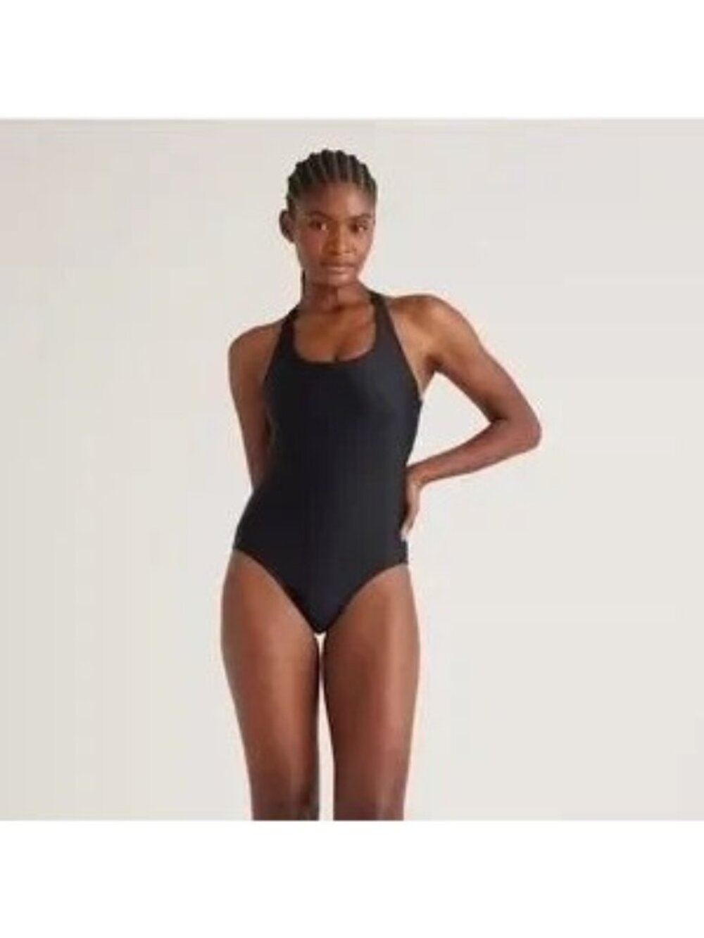Quince Black Italian Cross Back One Piece Swimsuit Size S